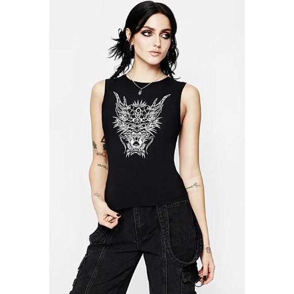 Disturbia Tops - DISTURBIA Guardian embroidered dragon tank